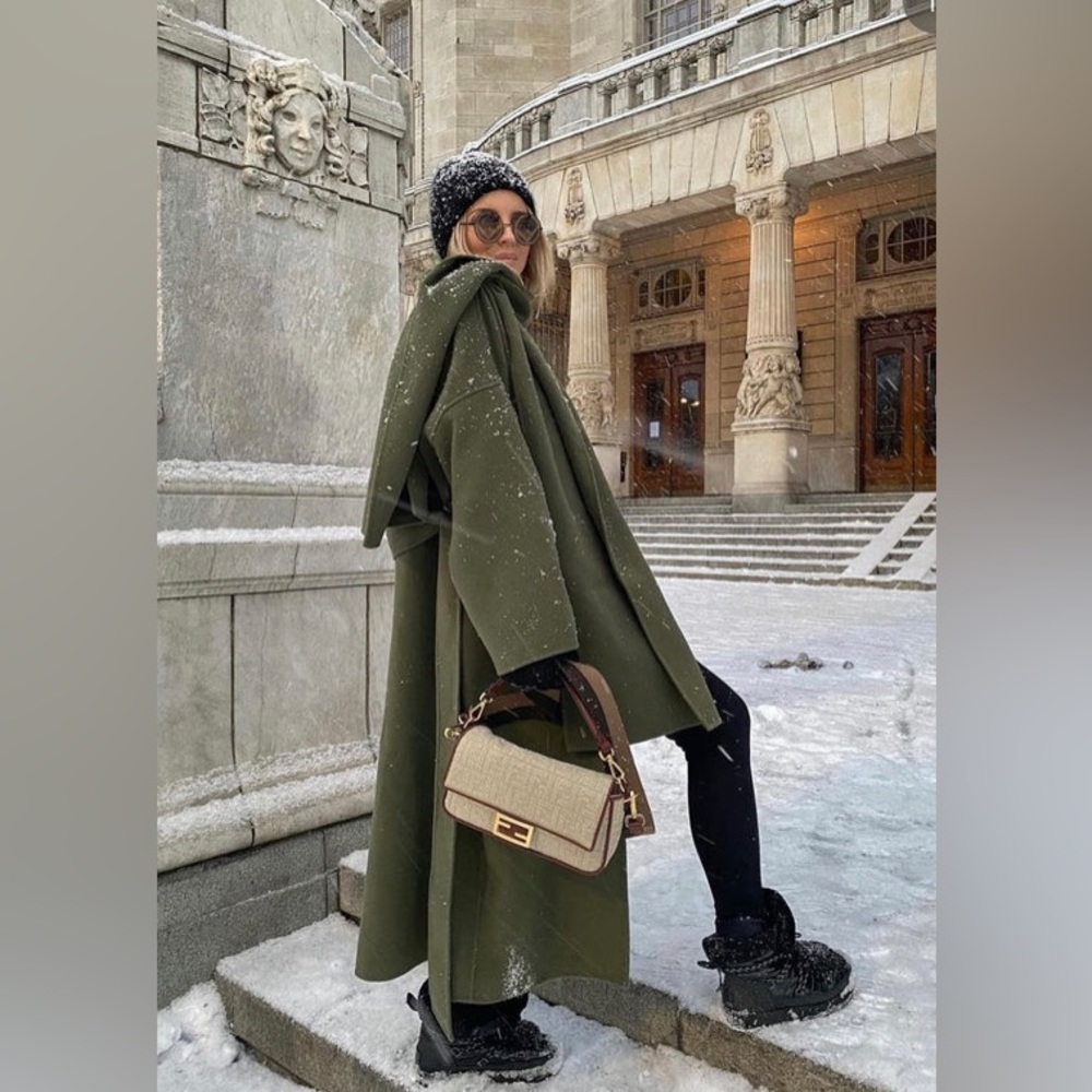 ZARA GREEN MANTECO WOOL SCARF COAT ZW COLLECTION